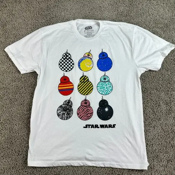 Star Wars Shirt Mens Large White Multicolored BB-8 Variations Short Sleeve - Picture 2 of 9